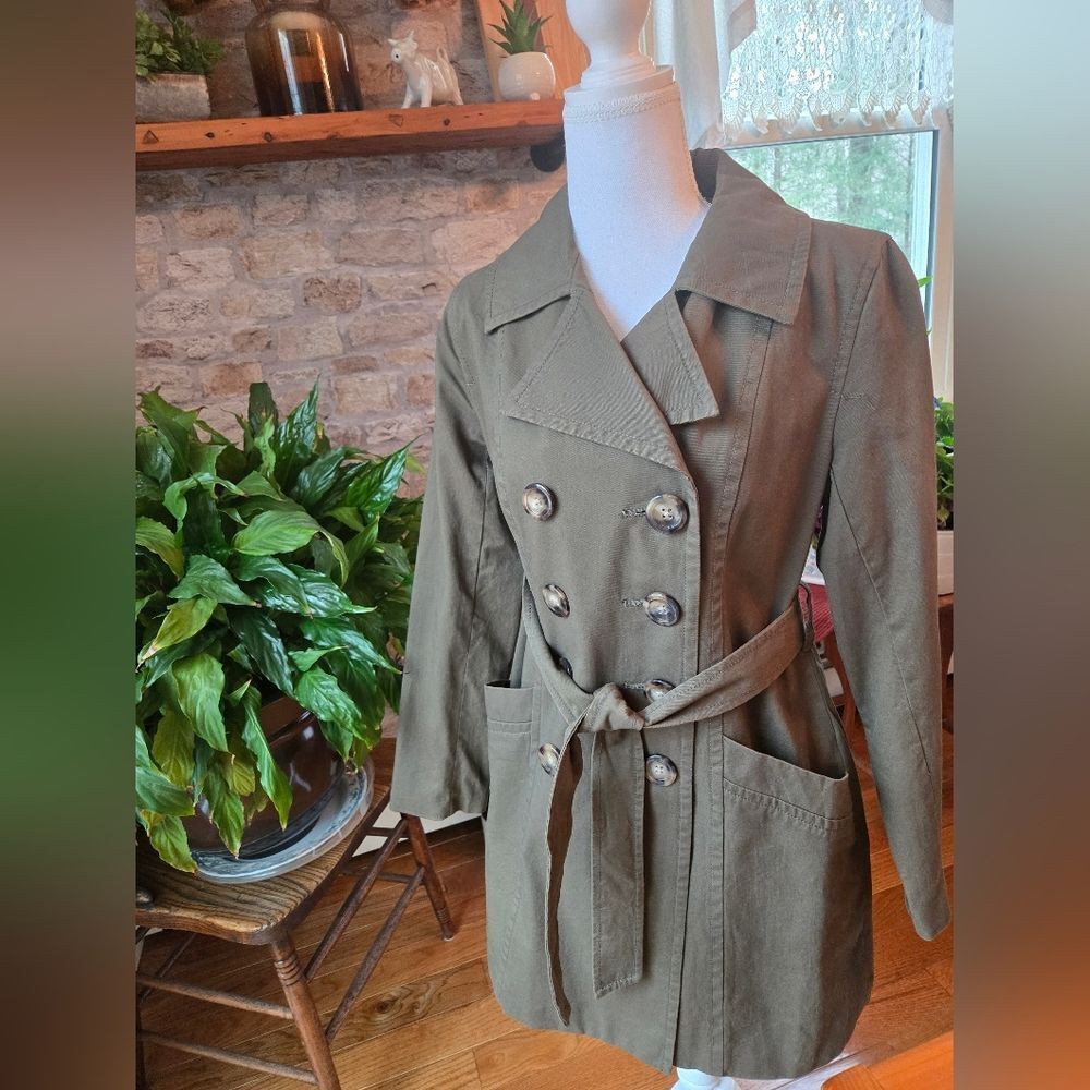Old Navy Army Green Double-Breasted Trench Coat